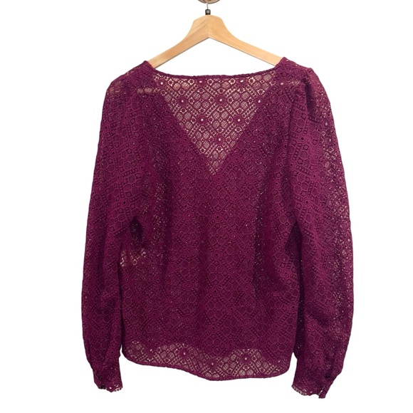 Sezane Gaya Cotton Blend Lace Long Sleeve Blouse Top - Picture 3 of 3